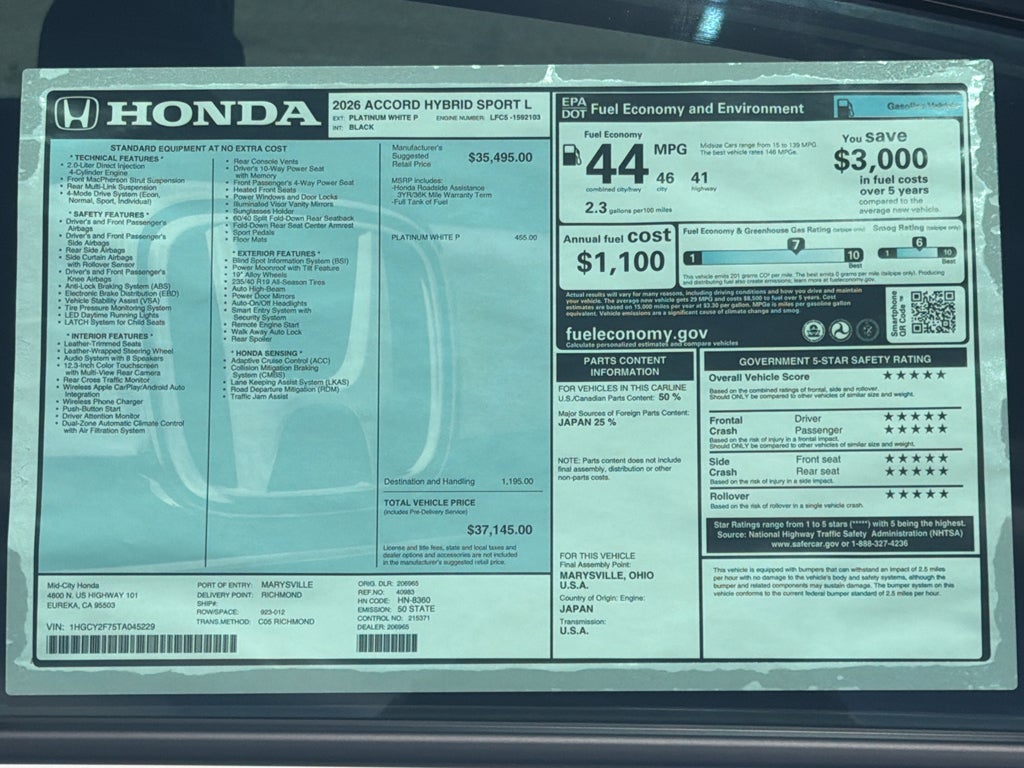 2026 Honda Accord Hybrid Sport-L