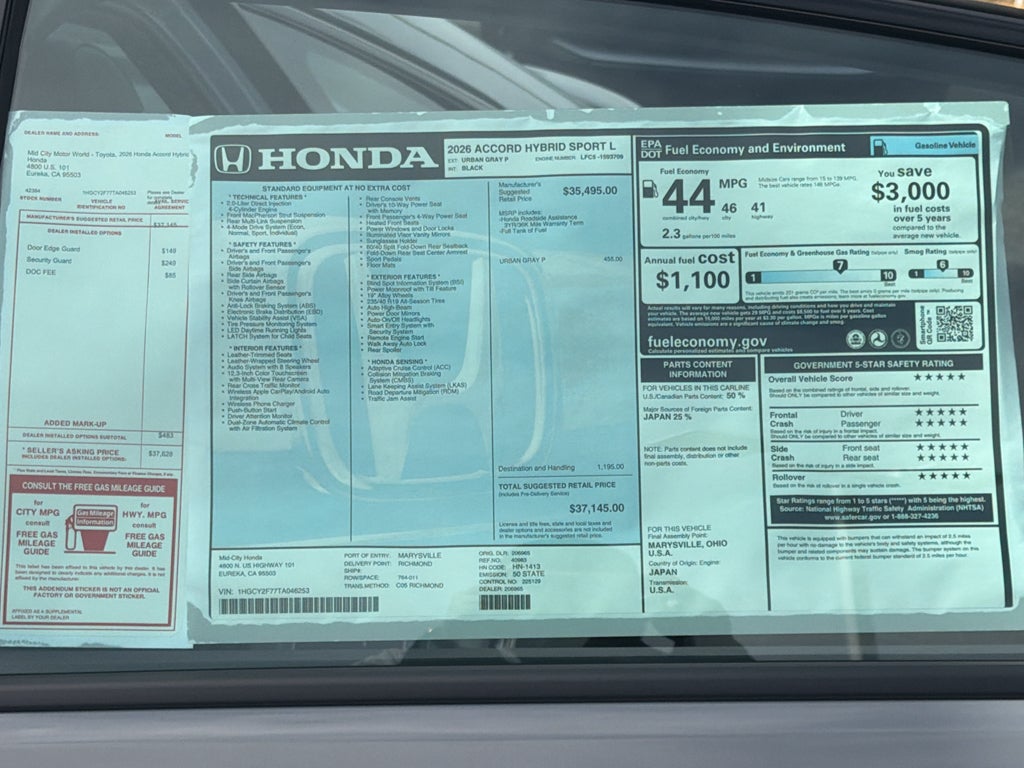 2026 Honda Accord Hybrid Sport-L