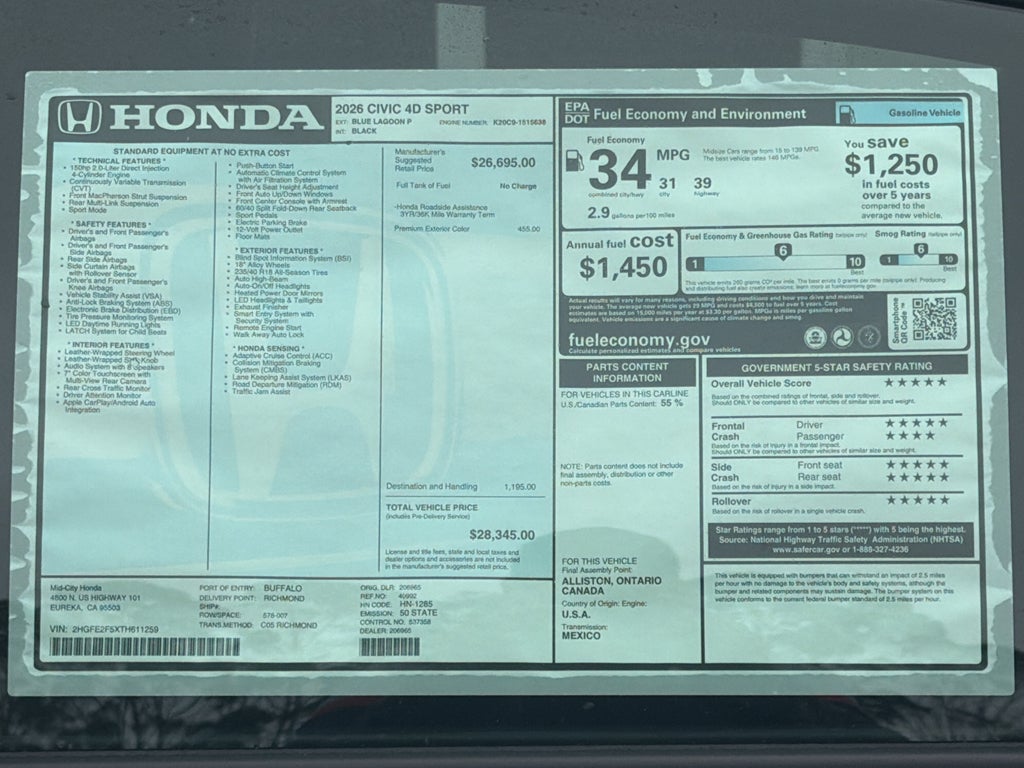 2026 Honda Civic Sport