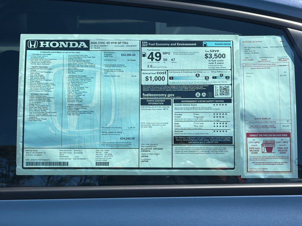 2026 Honda Civic Hybrid Sport Touring