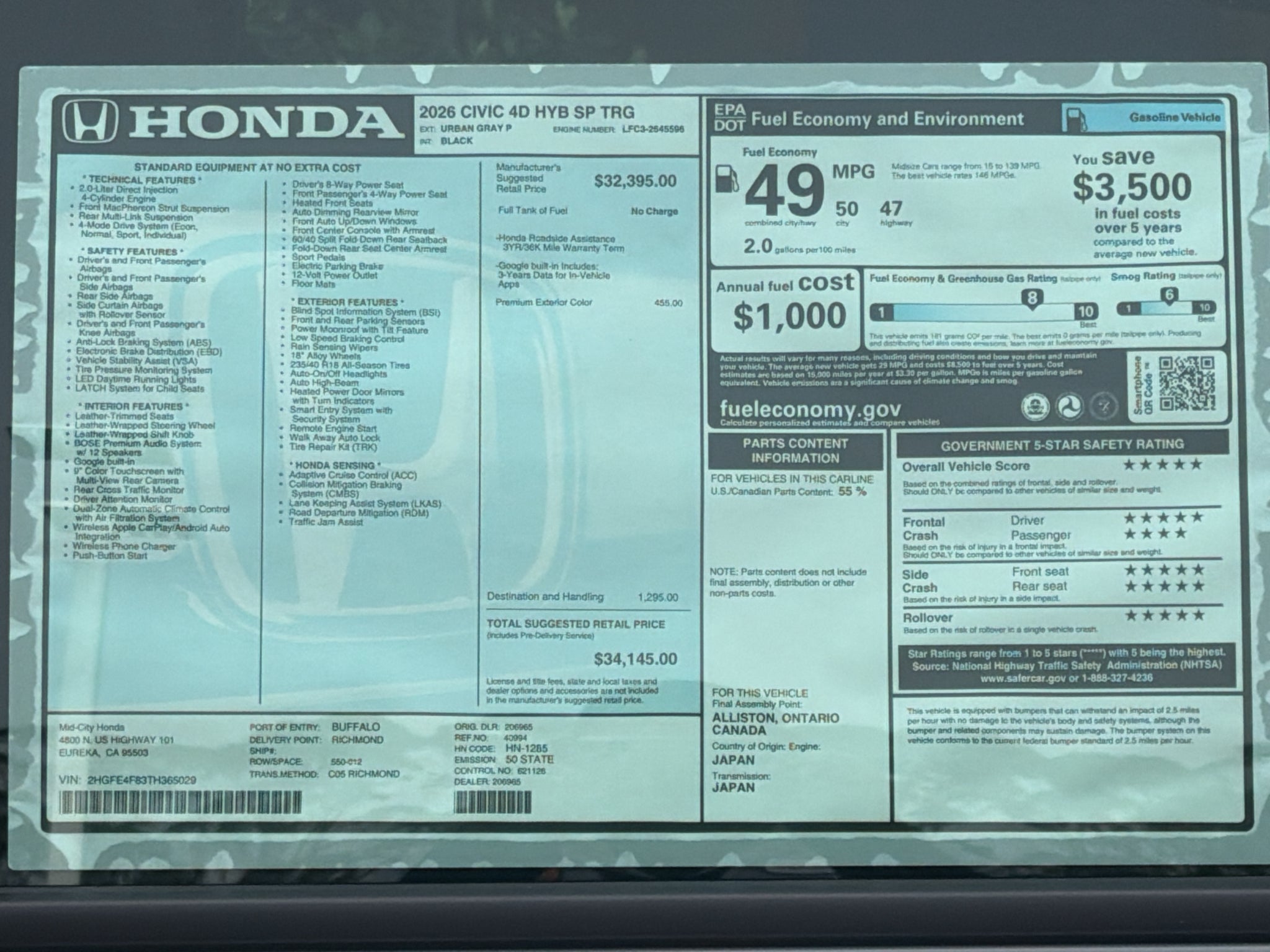 2026 Honda Civic Hybrid Sport
